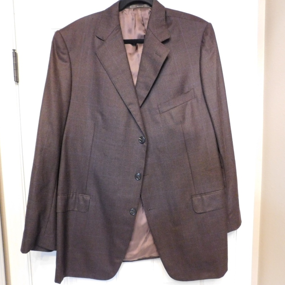 Ermenegildo Zegna Brown Blue Herringbone Trofeo Wool Blazer Sportcoat Rayon 48R